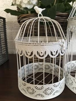 Ensemble cages à oiseaux, petit + grand rond, métal, blanc
